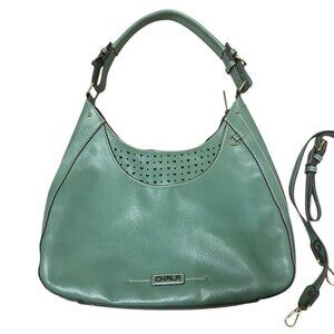 Chala Vegan Leather Shoulder Cross Body Shopper Bag Purse Green Hearts
